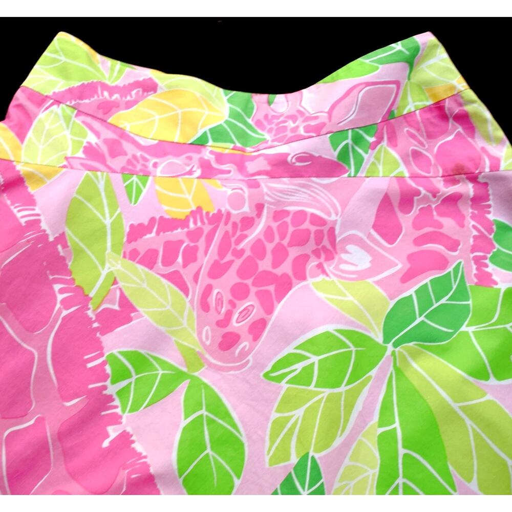 Lilly Pulitzer Tropical Giraffe Cotton A‑Line Skirt Misses Size 4 Pink Green - Picture 2 of 3
